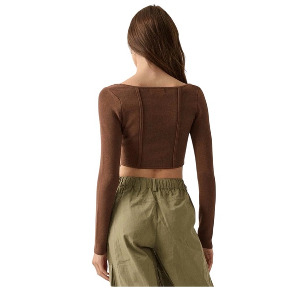 HOUSE OF HARLOW 1960 Camel Ribbed Cropped Corset Top Size M - Picture 4 of 9